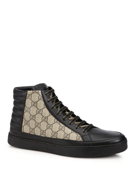 gucci men's common gg supreme high-top sneakers black mens|men gucci slip on sneakers.